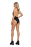 THIGHBRUSH® - Deep V-Neck Halter High Cut Grommet Bodysuit - Black