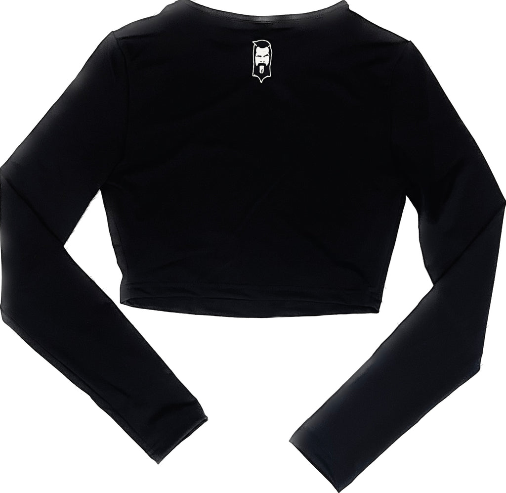 THIGHBRUSH® - Women's Slashed Front Long Sleeve Cropped Top - Black