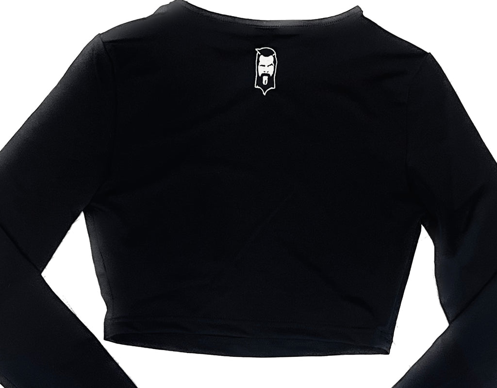 THIGHBRUSH® - Women's Slashed Front Long Sleeve Cropped Top - Black