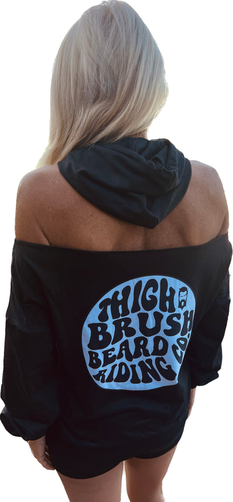 THIGHBRUSH® BEARD RIDING COMPANY - Women's Cold Shoulder Hooded Sweatshirt - 