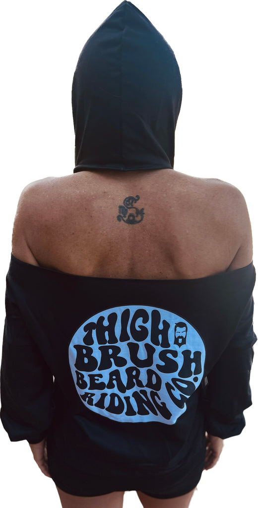 THIGHBRUSH® BEARD RIDING COMPANY - Women's Cold Shoulder Hooded Sweatshirt - 
