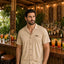 THIGHBRUSH® LOUNGE "Happy Hour 6-9 Daily" Men's Resort Shirt - Khaki
