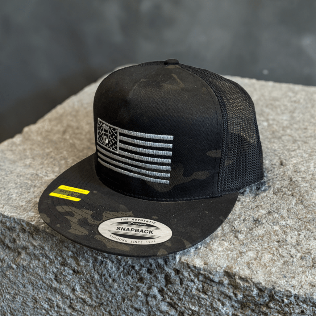 THIGHBRUSH® - Patriotic Flat Bill Trucker Snapback Hat - Camo - Multicam Black