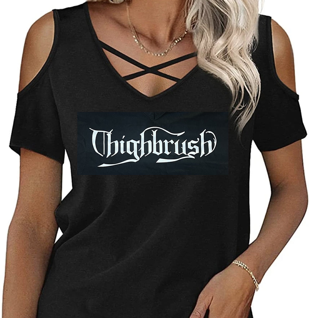 THIGHBRUSH® “OUTLAW" - Women's Cold Shoulder Top - Black - 