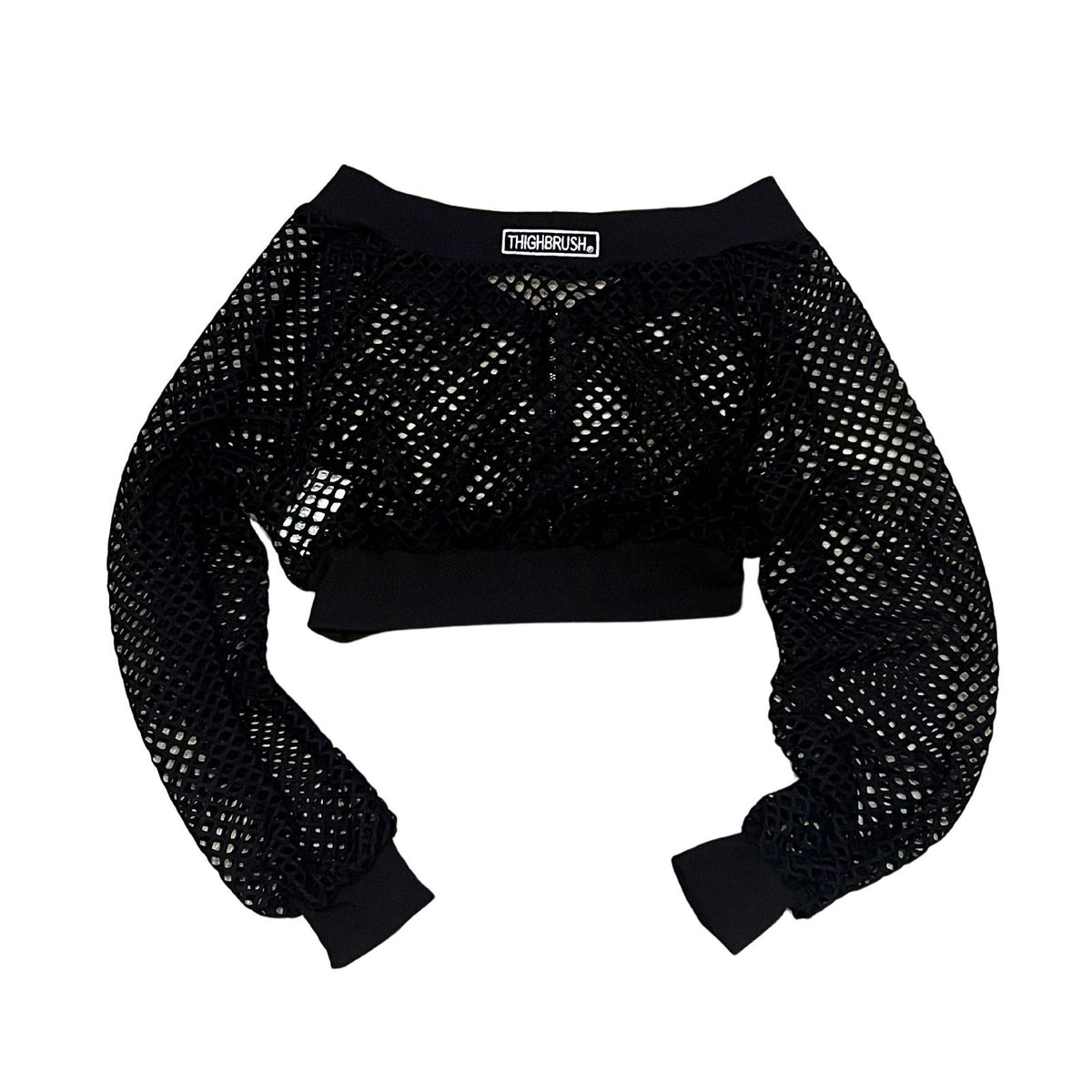 THIGHBRUSH® - Fishnet Cropped Zipper Jacket - Black