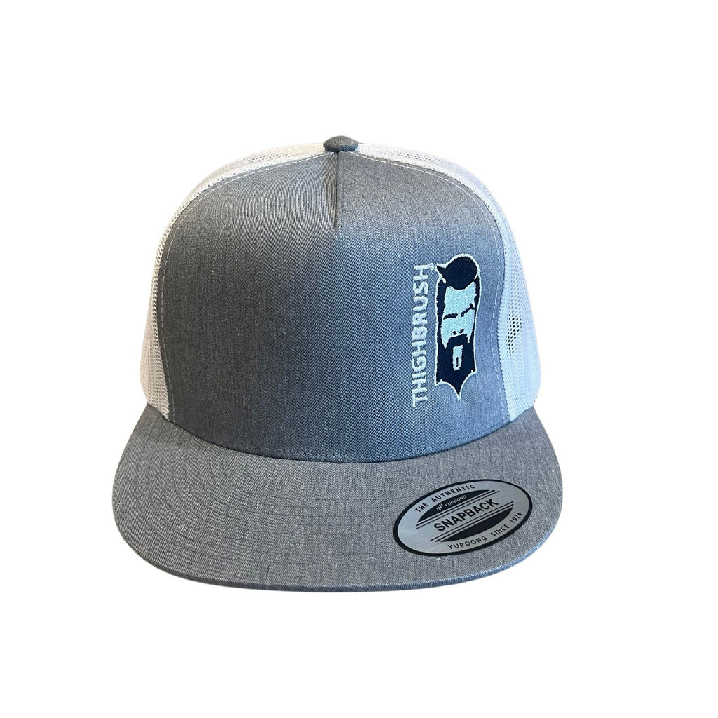 THIGHBRUSH® - Flat Bill Trucker Snapback Hat - Heather Grey and White - THIGHBRUSH® - THIGHBRUSH® 