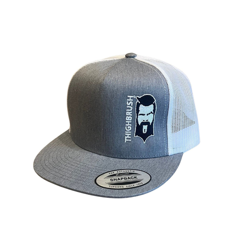 THIGHBRUSH® - Flat Bill Trucker Snapback Hat - Heather Grey and White - THIGHBRUSH® - THIGHBRUSH® 