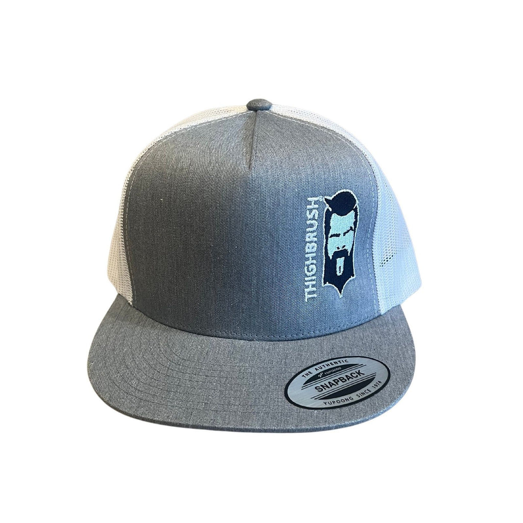 THIGHBRUSH® - Flat Bill Trucker Snapback Hat - Heather Grey and White - THIGHBRUSH® - THIGHBRUSH® 