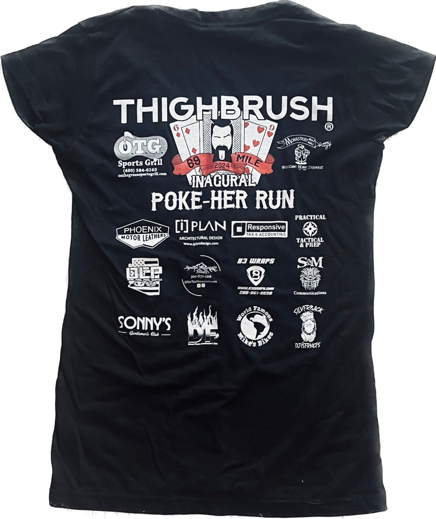 THIGHBRUSH® - INAUGURAL 69 MILE "POKE-HER" RUN - Women's T-Shirt - Black - THIGHBRUSH® - THIGHBRUSH® 