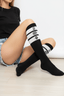 THIGHBRUSH® - Knee Hi Socks - Triple Striped Top - Black
