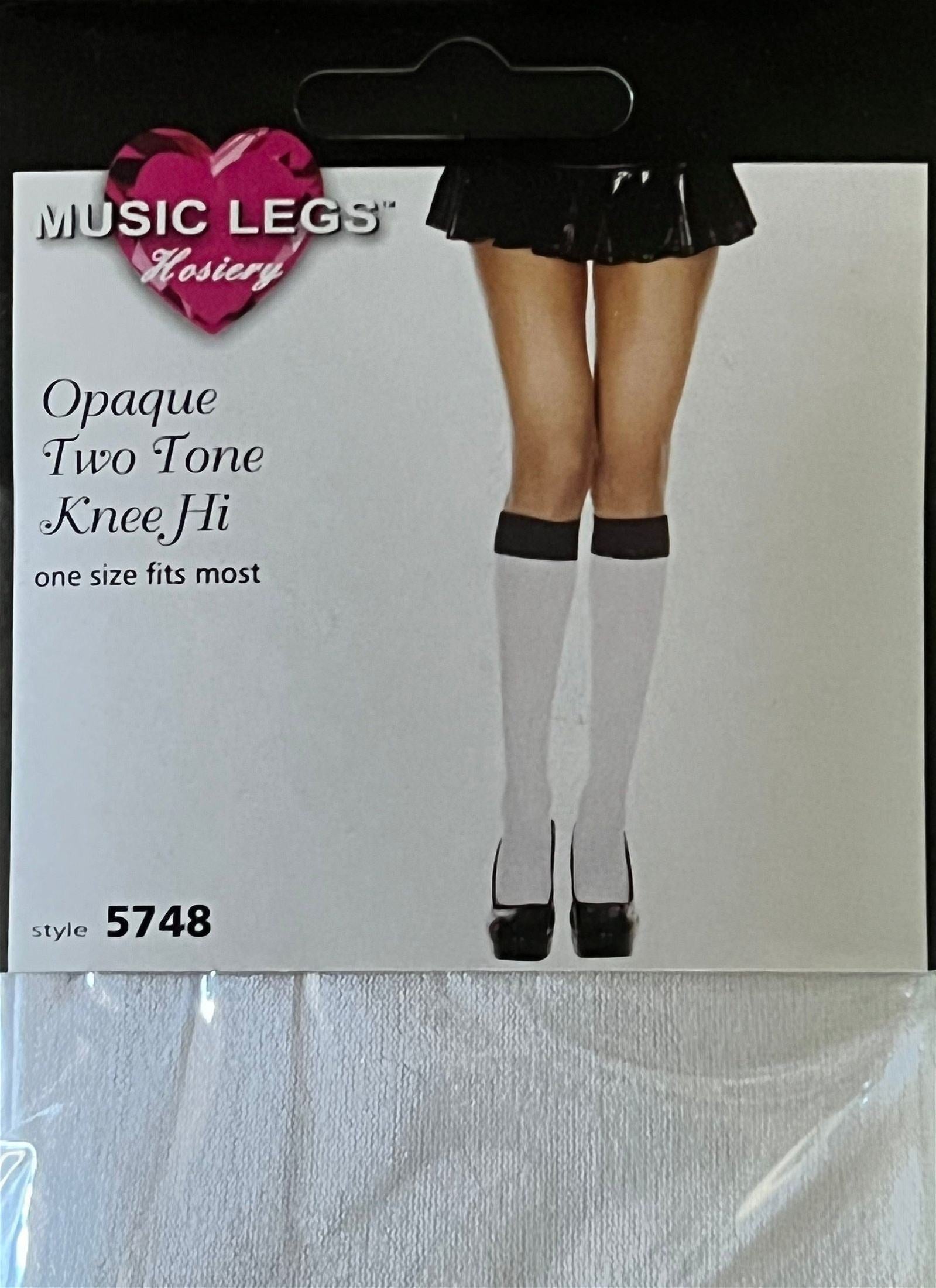 THIGHBRUSH Knee Hi Socks White with Black Plain