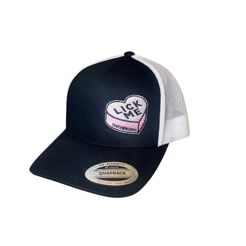 THIGHBRUSH® - LICK ME - Trucker Snapback Hat - Black and White - THIGHBRUSH® - THIGHBRUSH® 