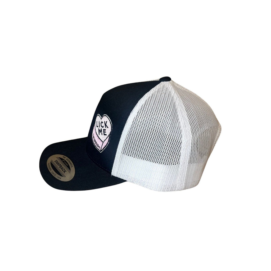 THIGHBRUSH® - LICK ME - Trucker Snapback Hat - Black and White - THIGHBRUSH® - THIGHBRUSH® 