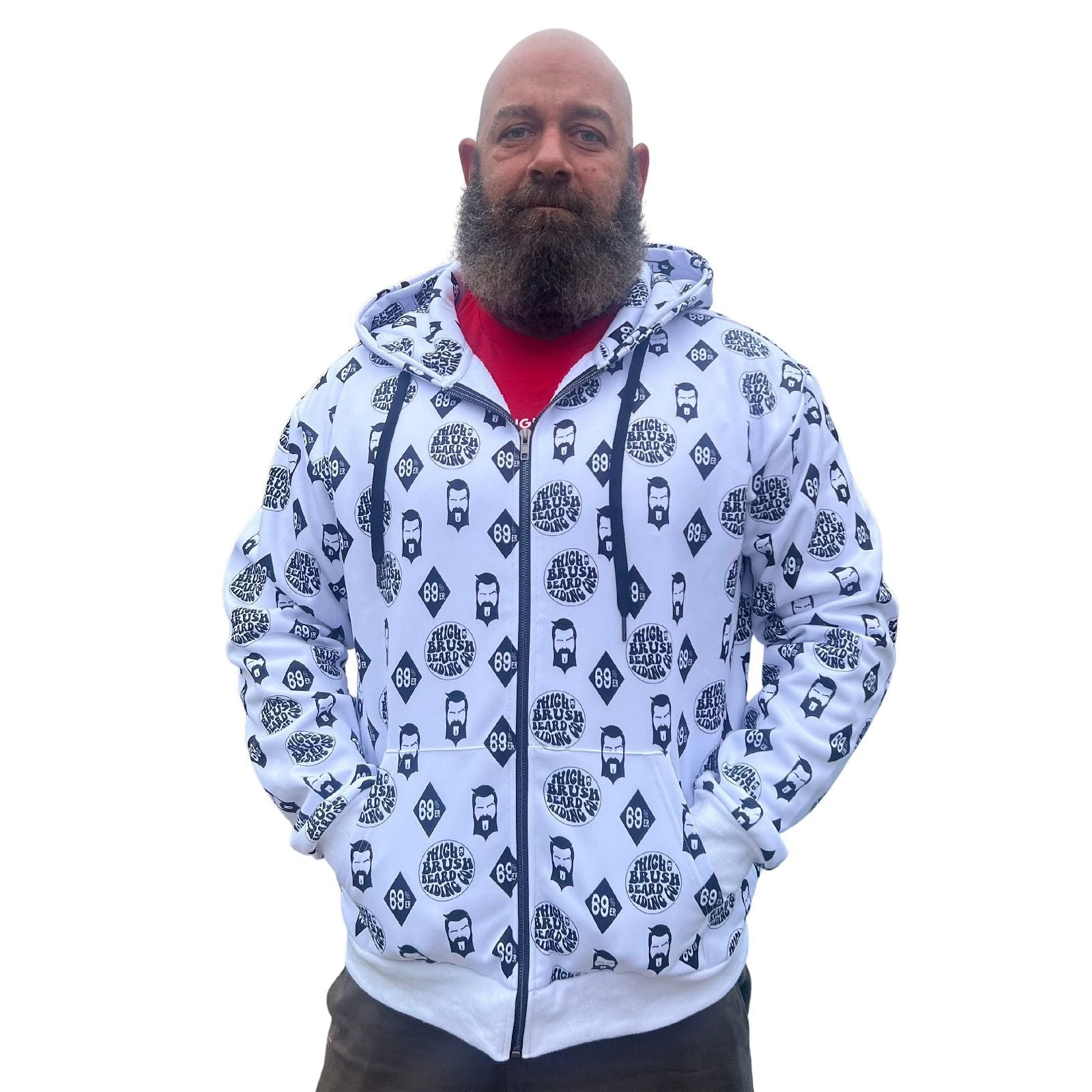 THIGHBRUSH® - LOGO BLAST - UNISEX ZIPPER HOODIE - White