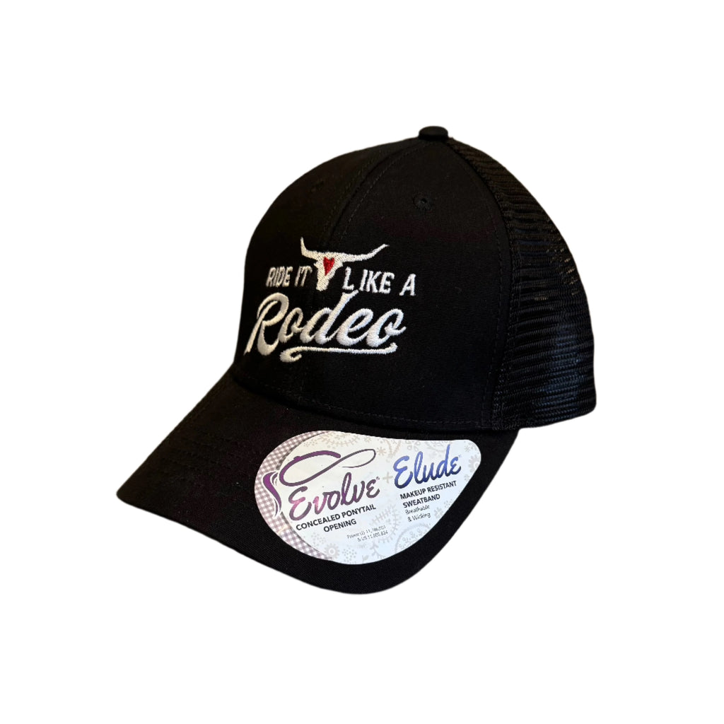 THIGHBRUSH® - RIDE IT LIKE A RODEO - Ponytail Trucker Snapback Hat - Black