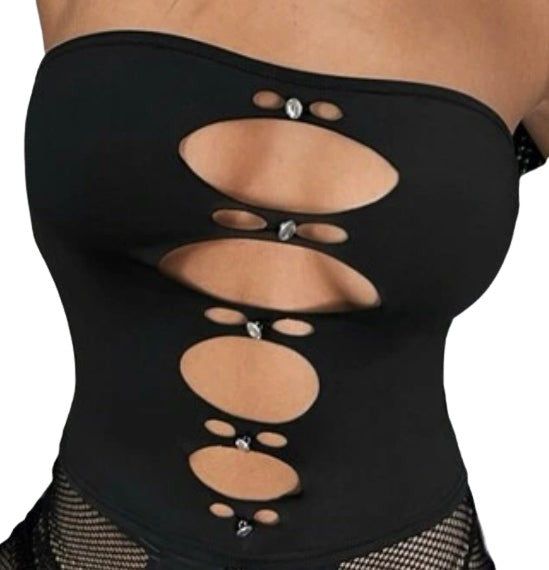 THIGHBRUSH® - Women's Cut Out Bling Bandeau Top - Black - THIGHBRUSH® - THIGHBRUSH® 