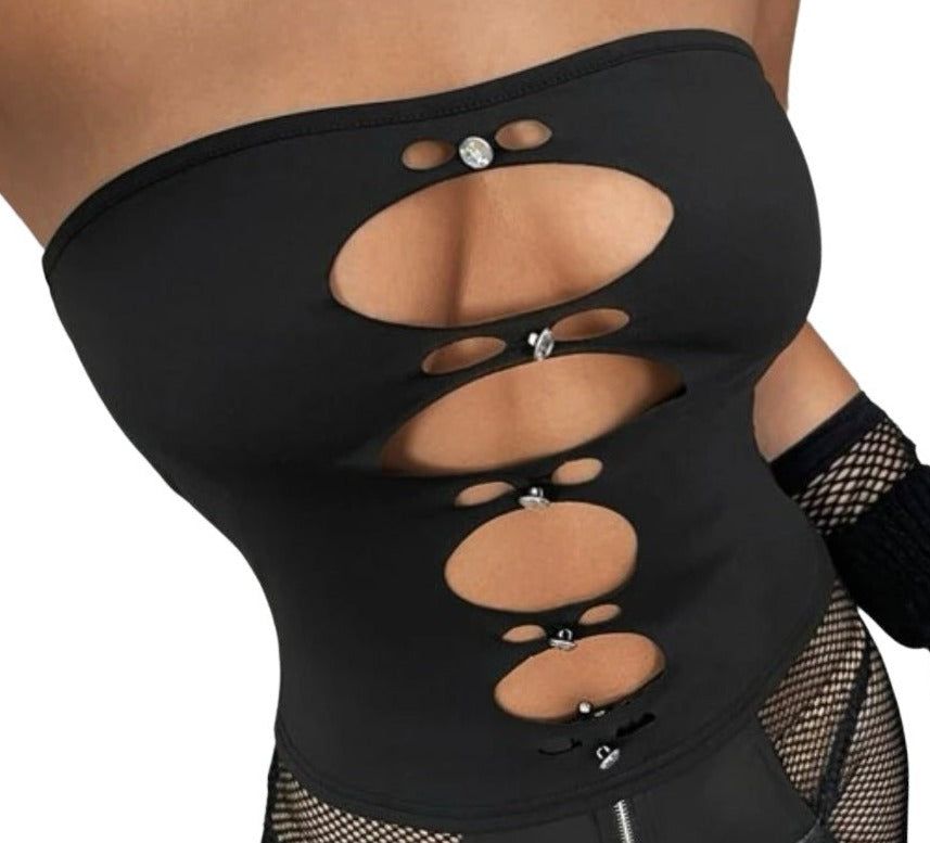 THIGHBRUSH® - Women's Cut Out Bling Bandeau Top - Black - THIGHBRUSH® - THIGHBRUSH® 