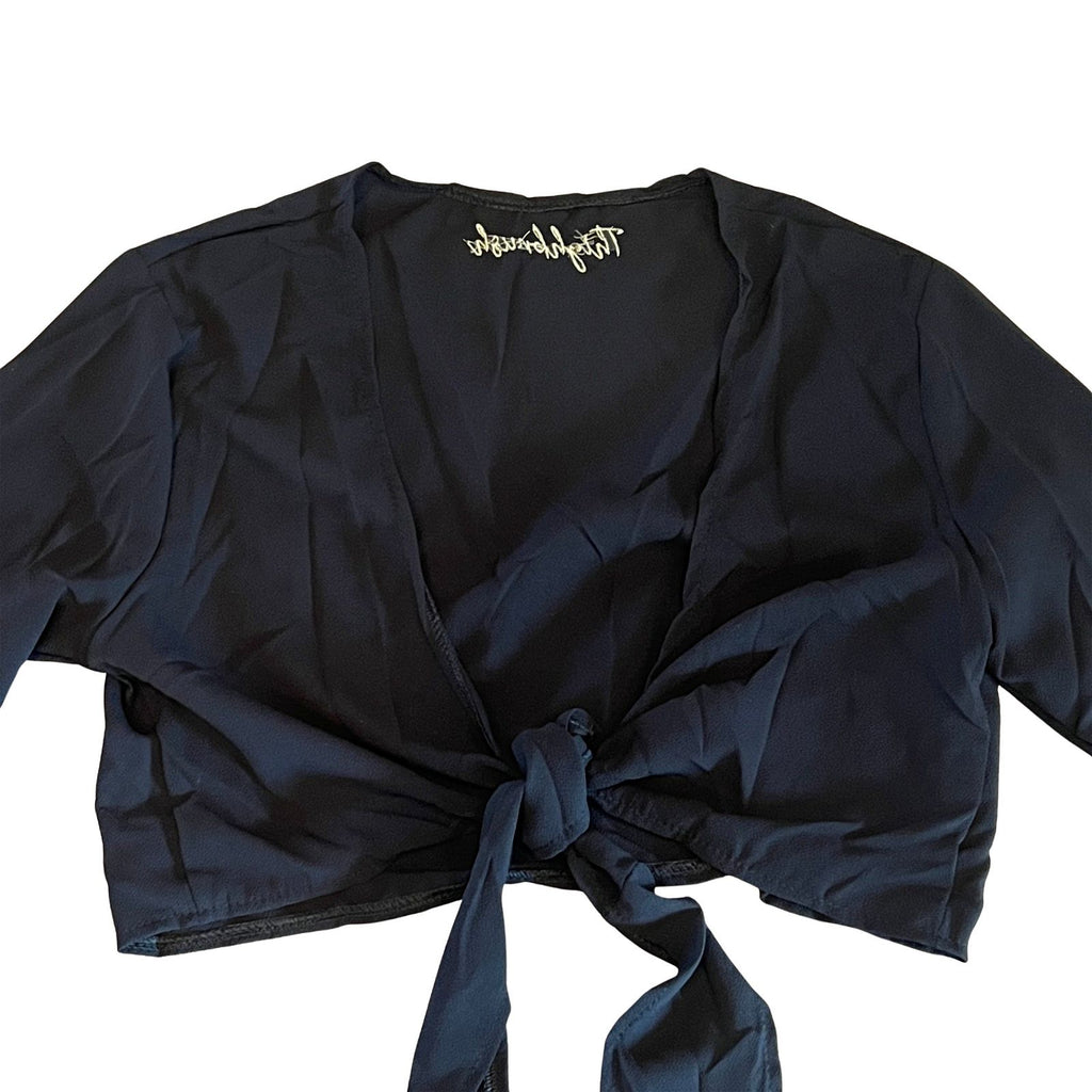 THIGHBRUSH® - Women's Flare Sleeve Tie Front Cropped Top - Black - THIGHBRUSH® - THIGHBRUSH® 