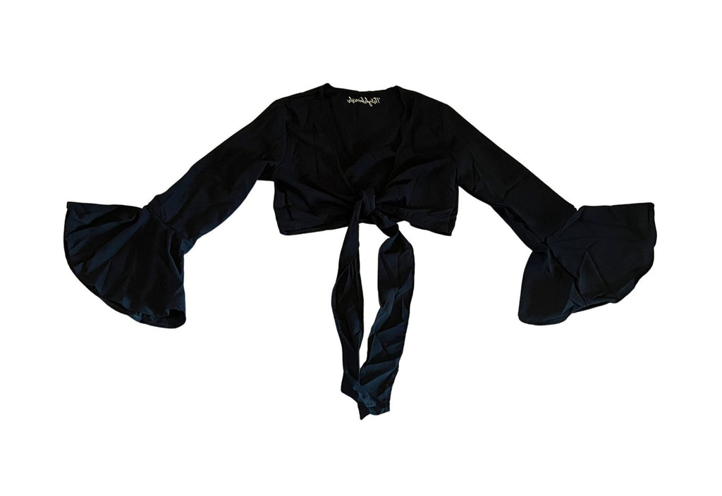 THIGHBRUSH® - Women's Flare Sleeve Tie Front Cropped Top - Black - THIGHBRUSH® - THIGHBRUSH® 