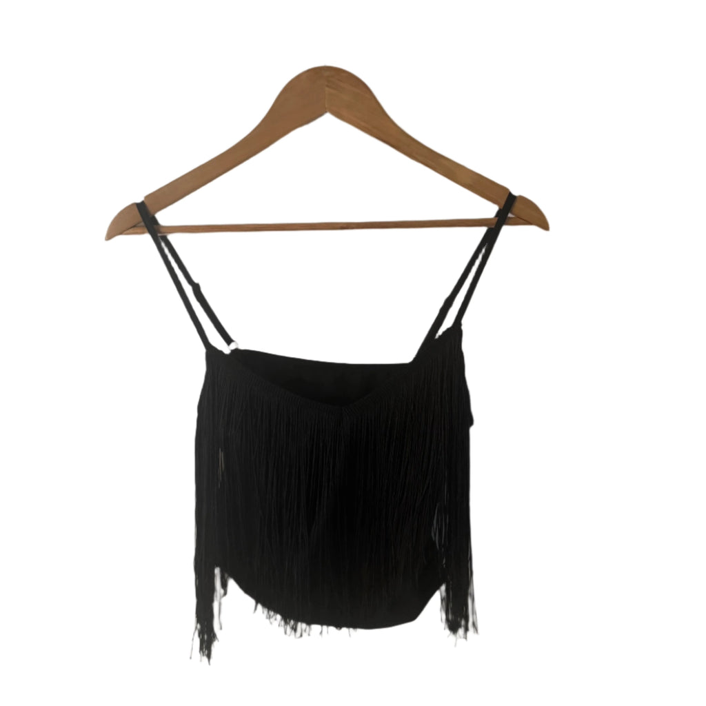THIGHBRUSH® - Women's Fringed Cropped Top - Black