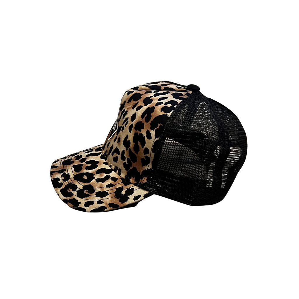 THIGHBRUSH® "69% ER DIAMOND COLLECTION" - Ponytail Trucker Snapback Hat - Leopard