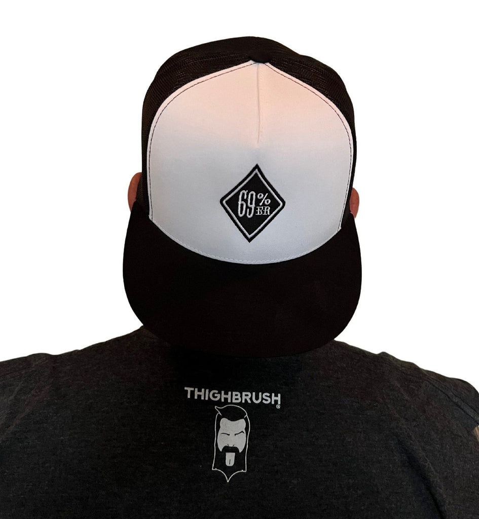 THIGHBRUSH® "69% ER DIAMOND COLLECTION" - Trucker Snapback Hat - White and Black - Flat Bill - THIGHBRUSH® - THIGHBRUSH® 