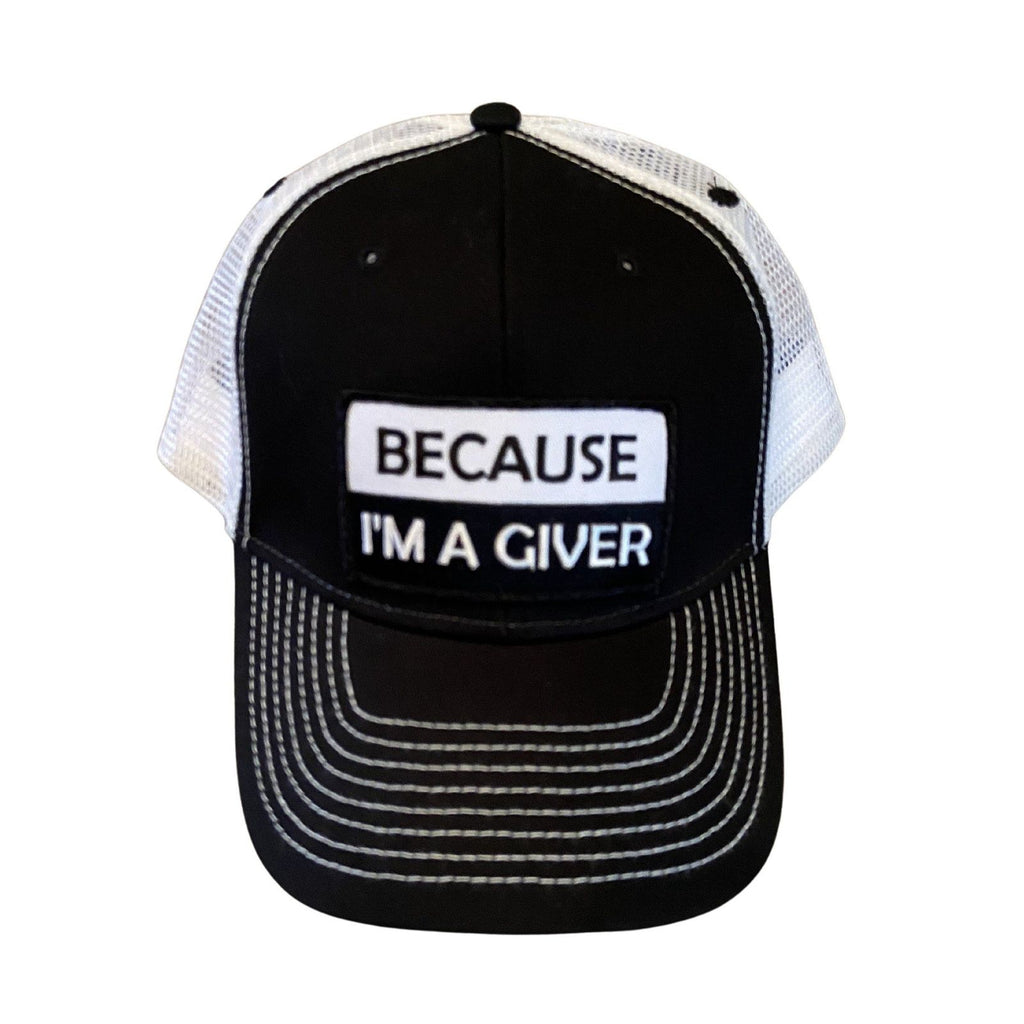 THIGHBRUSH® "BECAUSE I'M A GIVER" - Trucker Snapback Hat  - Black and White - THIGHBRUSH® - THIGHBRUSH® 