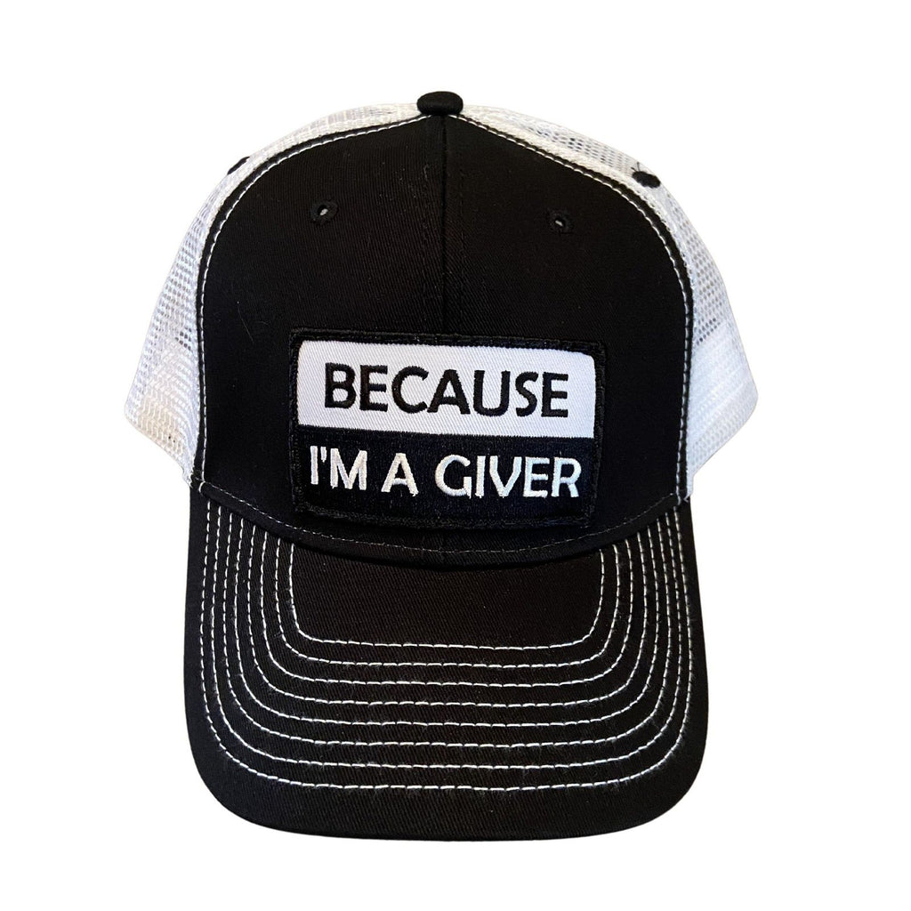 THIGHBRUSH® "BECAUSE I'M A GIVER" - Trucker Snapback Hat  - Black and White - THIGHBRUSH® - THIGHBRUSH® 