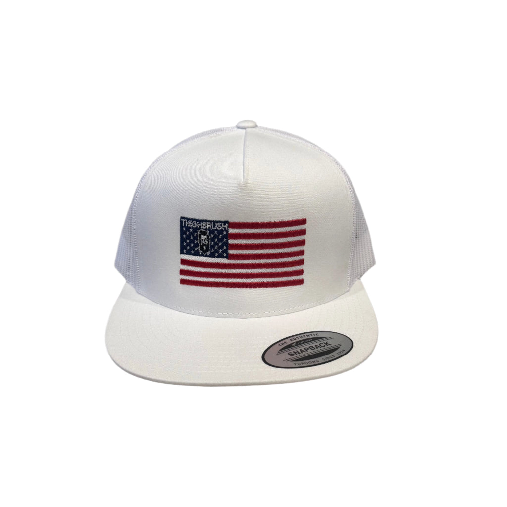 THIGHBRUSH® Patriotic Flat Bill Trucker Snapback Hat - White