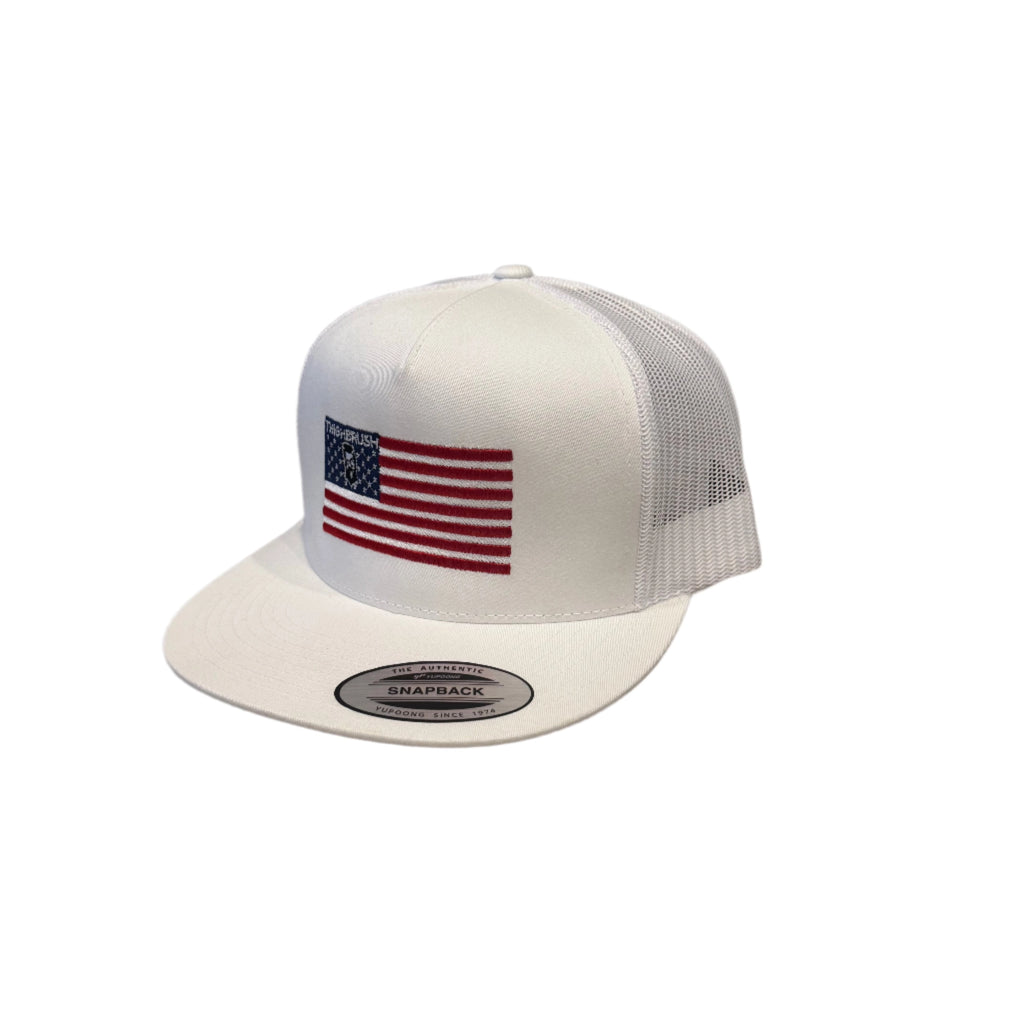 THIGHBRUSH® Patriotic Flat Bill Trucker Snapback Hat - White