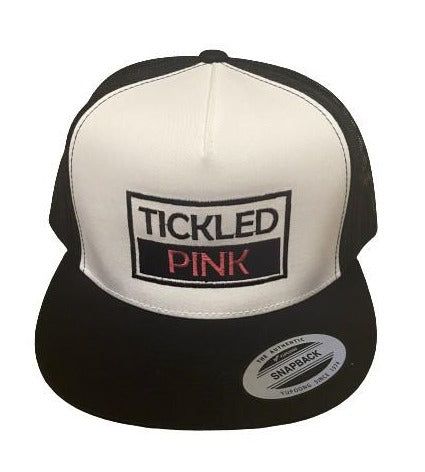 THIGHBRUSH® "TICKLED PINK" - Trucker Snapback Hat - White and Black - Flat Bill