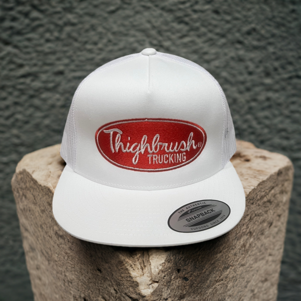 THIGHBRUSH® TRUCKING - Flat Bill Trucker Snapback Hat - White