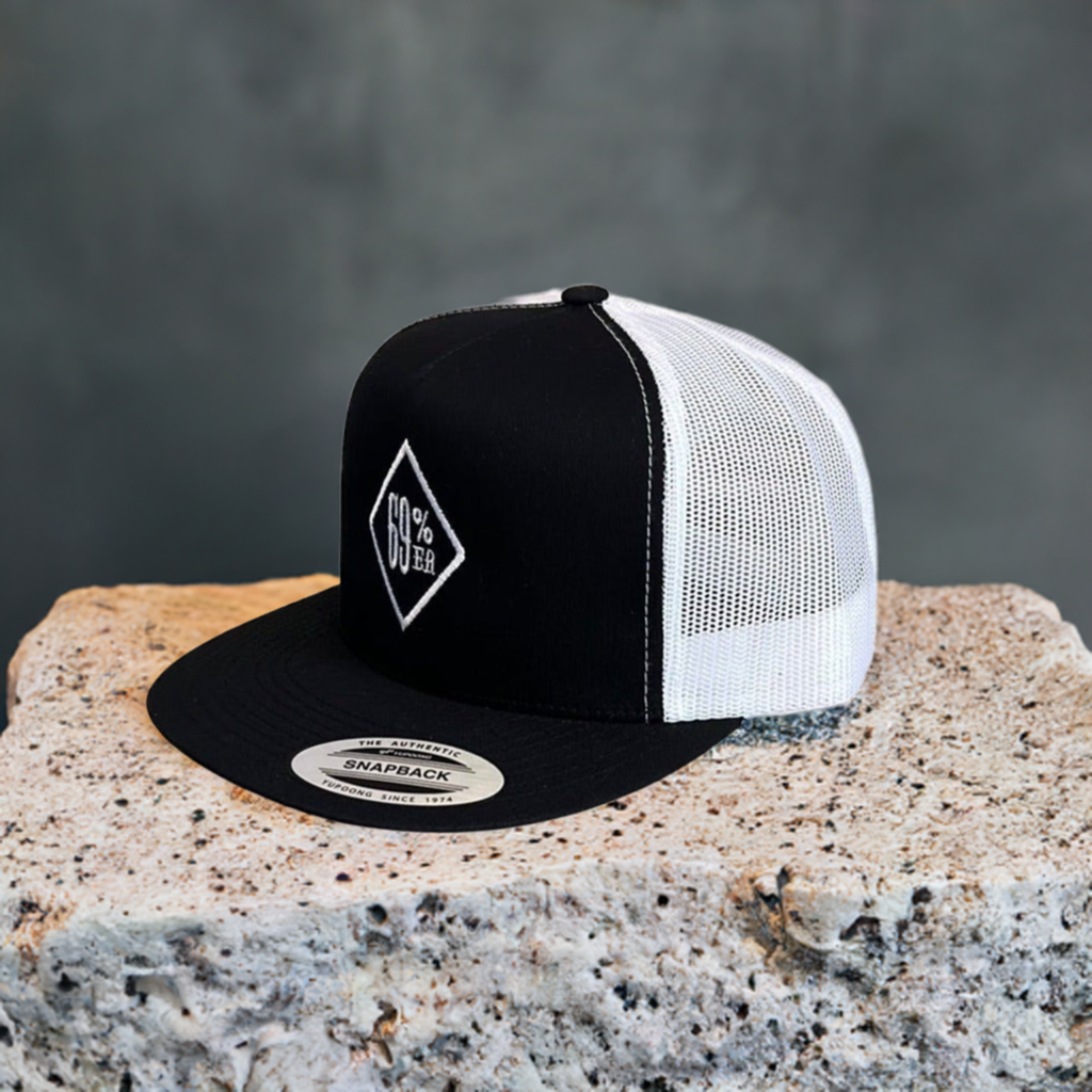 THIGHBRUSH® - 69% ER™ DIAMOND COLLECTION - Trucker Snapback Hat - Black and White - Flat Bill