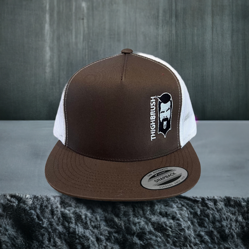 THIGHBRUSH® - Flat Bill Trucker Snapback Hat - Brown and White