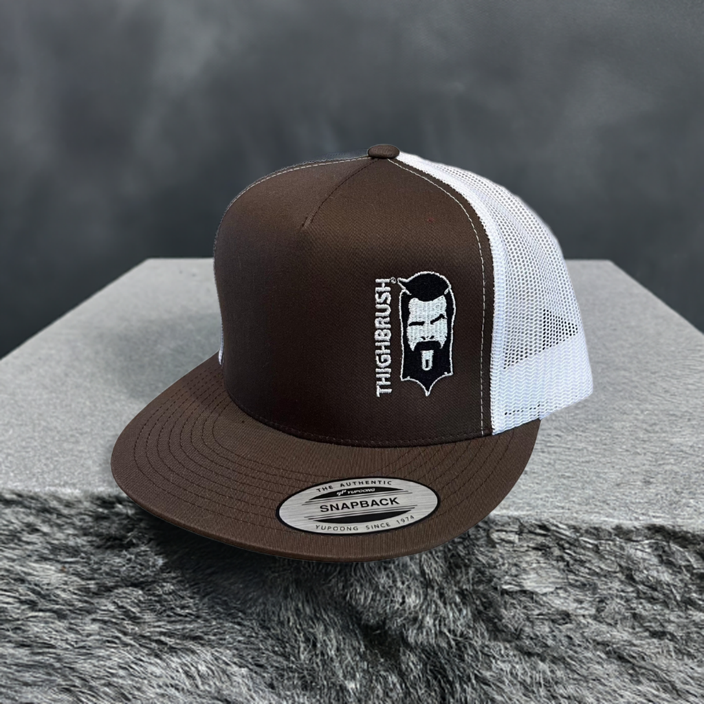 THIGHBRUSH® - Flat Bill Trucker Snapback Hat - Brown and White