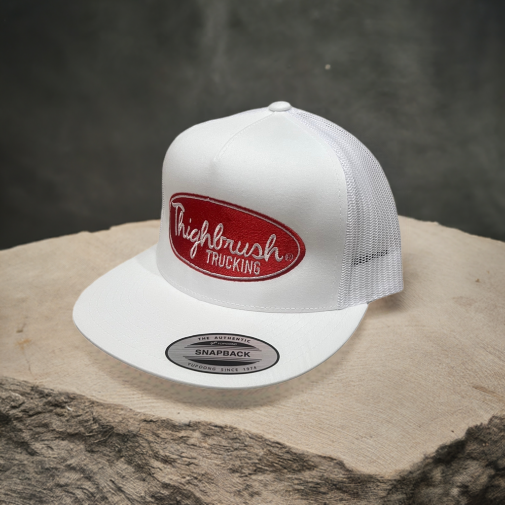 THIGHBRUSH® TRUCKING - Flat Bill Trucker Snapback Hat  - White