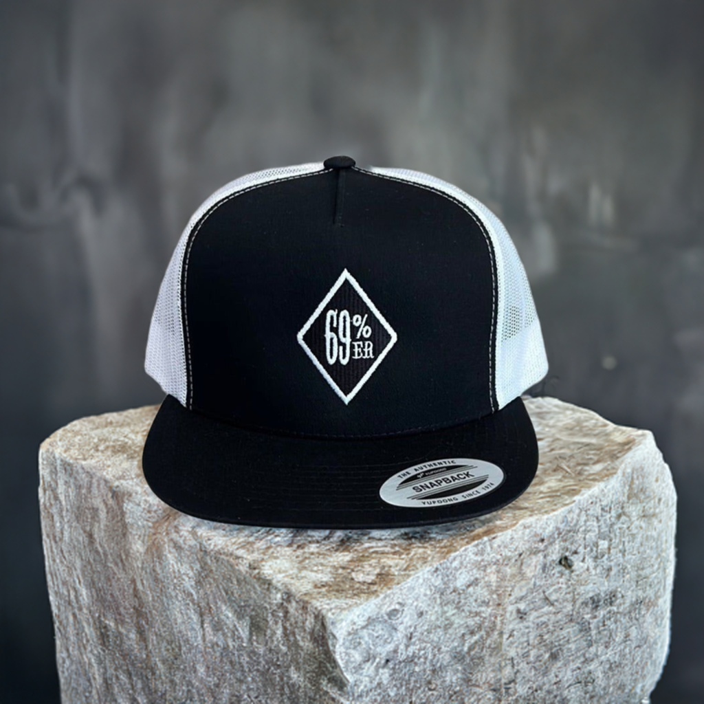 THIGHBRUSH® - 69% ER™ DIAMOND COLLECTION - Trucker Snapback Hat - Black and White - Flat Bill