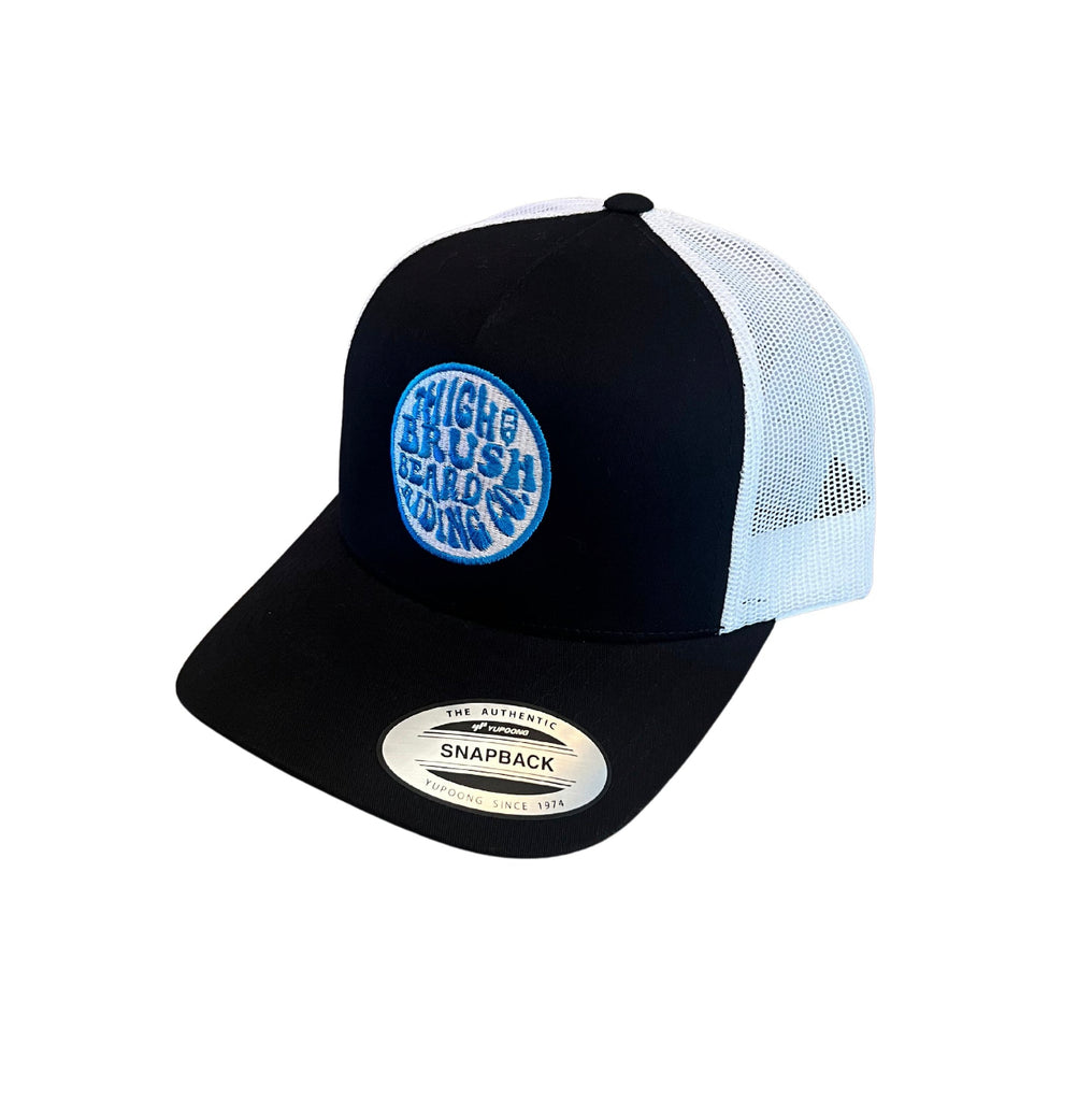 THIGHBRUSH® BEARD RIDING COMPANY - Trucker Snapback Hat - Black and White - Neon Blue