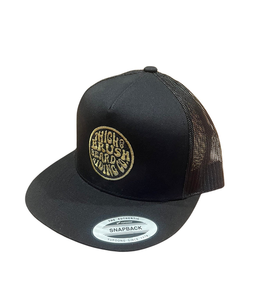 THIGHBRUSH® BEARD RIDING COMPANY - Flat Bill Trucker Snapback Hat - Black with Gold