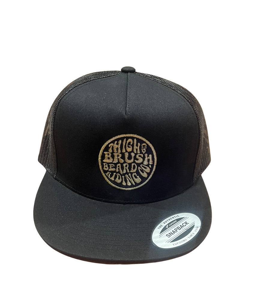 THIGHBRUSH® BEARD RIDING COMPANY - Flat Bill Trucker Snapback Hat - Black with Gold