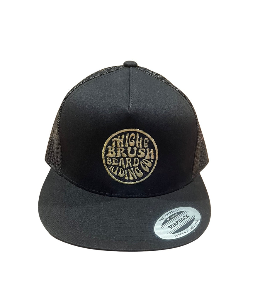 THIGHBRUSH® BEARD RIDING COMPANY - Flat Bill Trucker Snapback Hat - Black with Gold