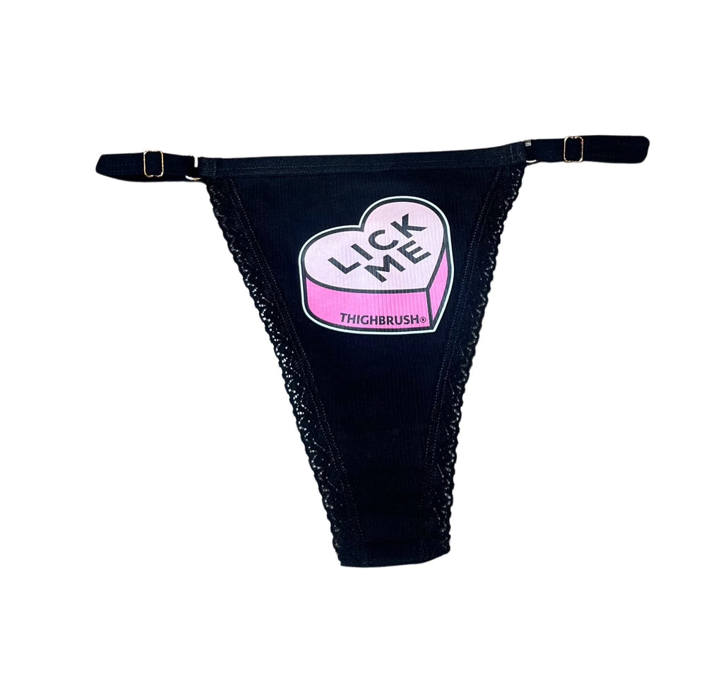 THIGHBRUSH® - LICK ME - Women's Adjustable Thong Underwear - Black 