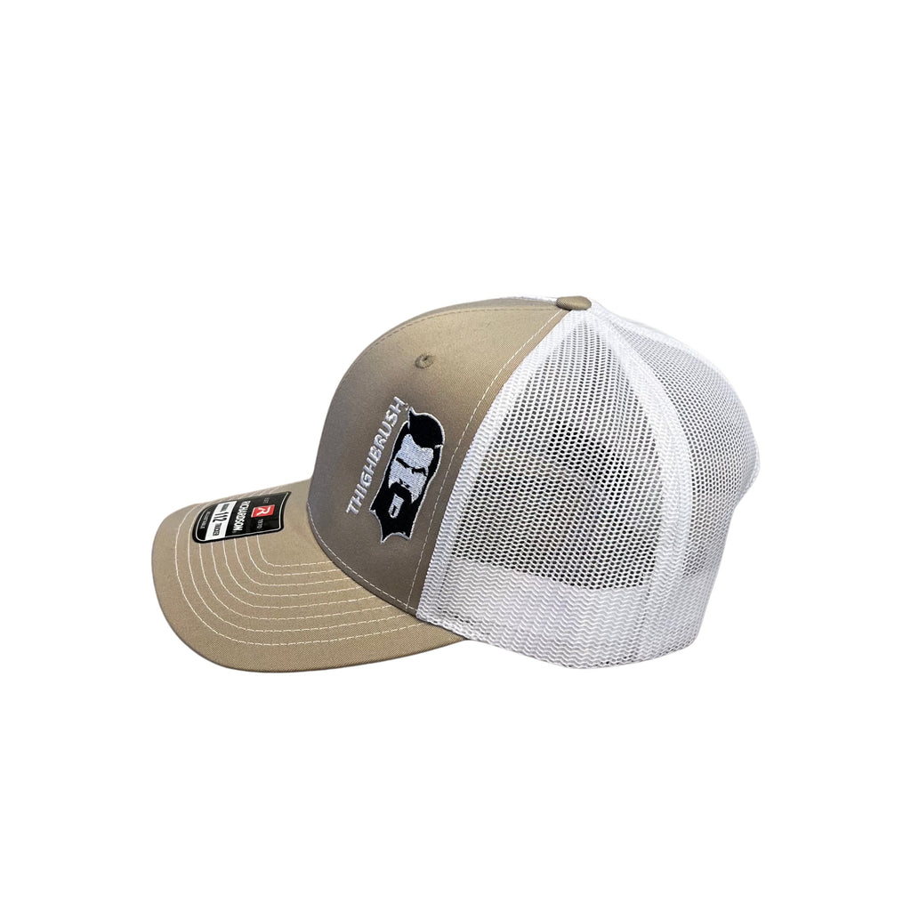 THIGHBRUSH® - Trucker Snapback Hat - Khaki and White 