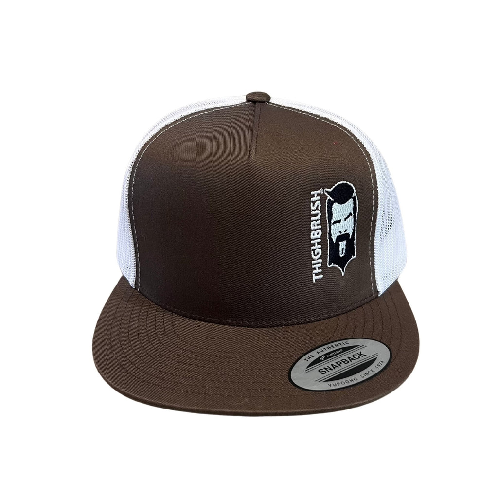 THIGHBRUSH® - Flat Bill Trucker Snapback Hat - Brown and White