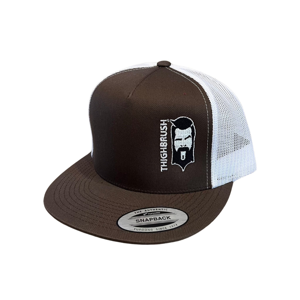 THIGHBRUSH® - Flat Bill Trucker Snapback Hat - Brown and White