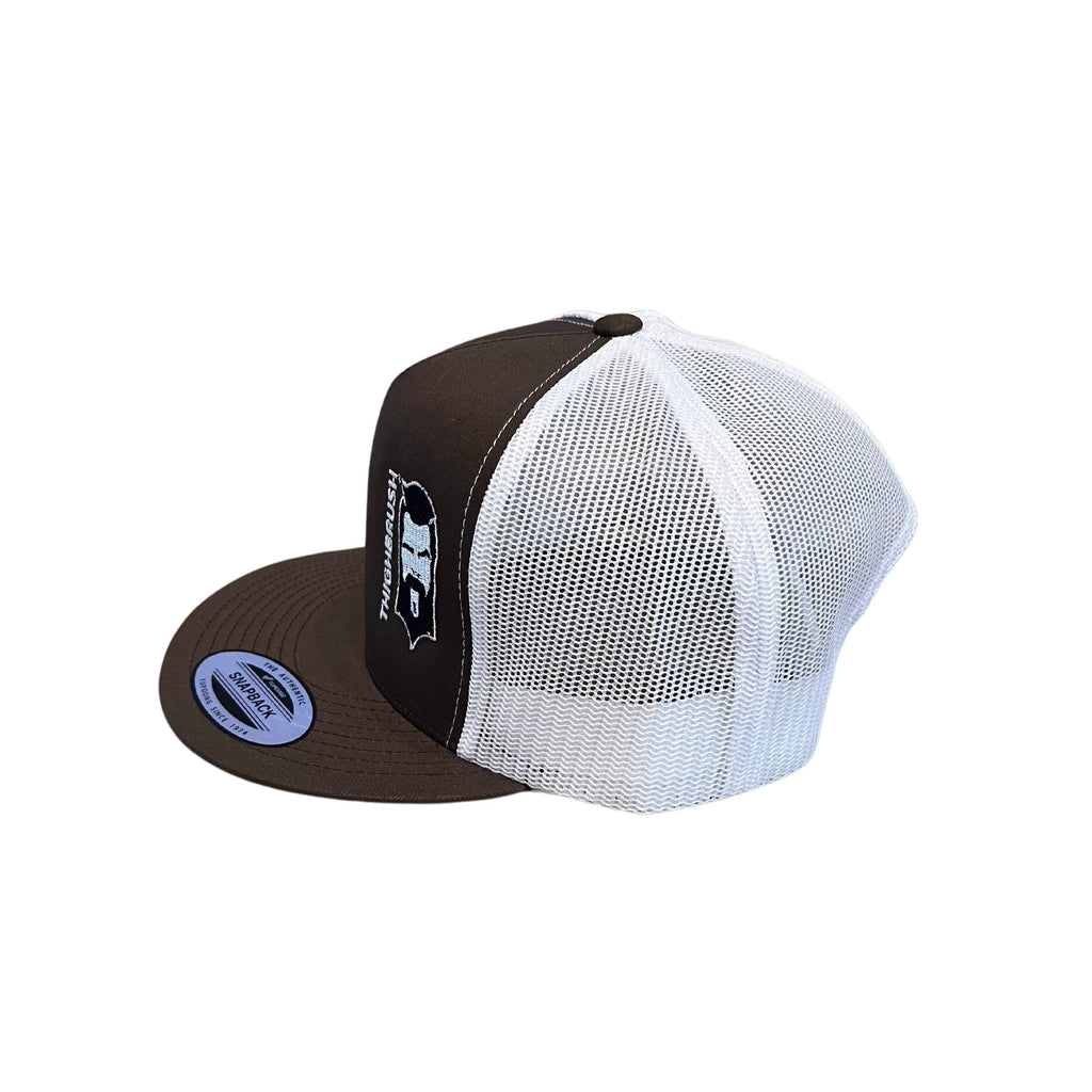 THIGHBRUSH® - Flat Bill Trucker Snapback Hat - Brown and White