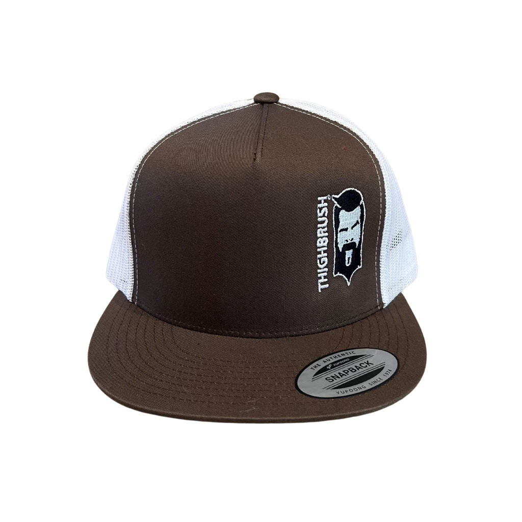 THIGHBRUSH® - Flat Bill Trucker Snapback Hat - Brown and White