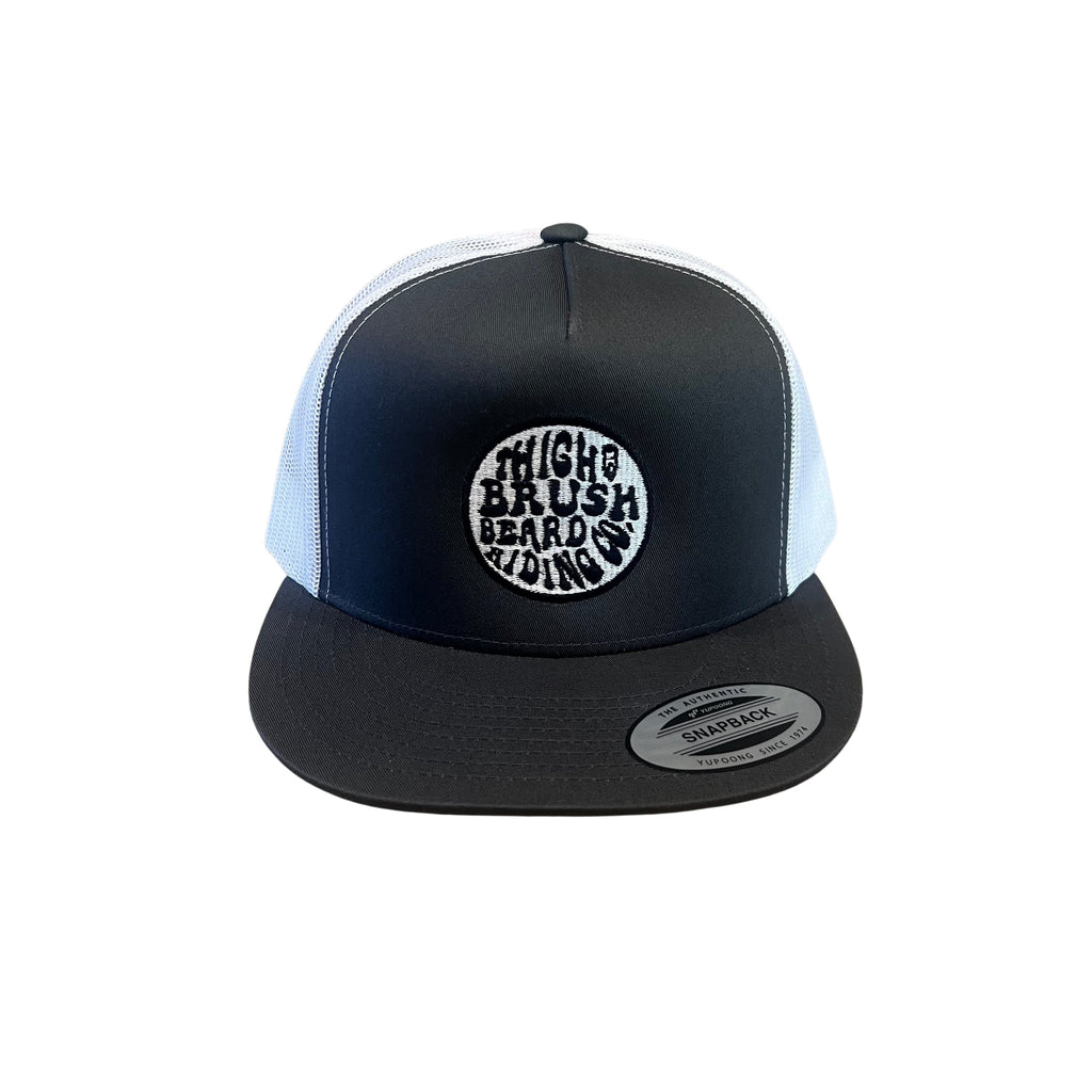 THIGHBRUSH® BEARD RIDING COMPANY - Flat Bill Trucker Snapback Hat - Charcoal Grey and White