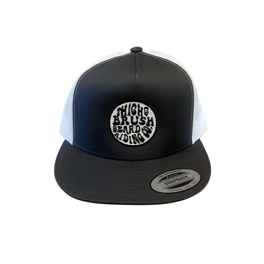 THIGHBRUSH® BEARD RIDING COMPANY - Flat Bill Trucker Snapback Hat - Charcoal Grey and White