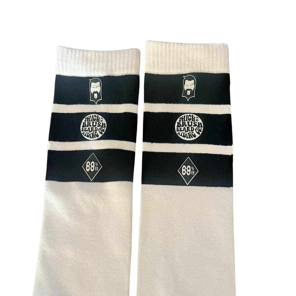 THIGHBRUSH® - Knee Hi Socks - Triple Striped Top - White